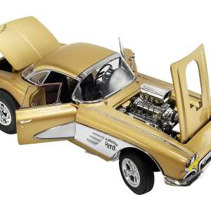 1961 Chevrolet Corvette Gasser "Rat Fink's The Fugitive Vette" Gold Metallic Limited Edition to 414 pieces Worldwide 1/18 Diecast Model Car by ACME