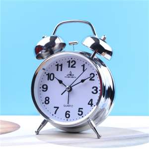 4 Inch Metal Round Alarm Clock Mute Accurate Retro Luminous Bedside Clock with Night Light White
