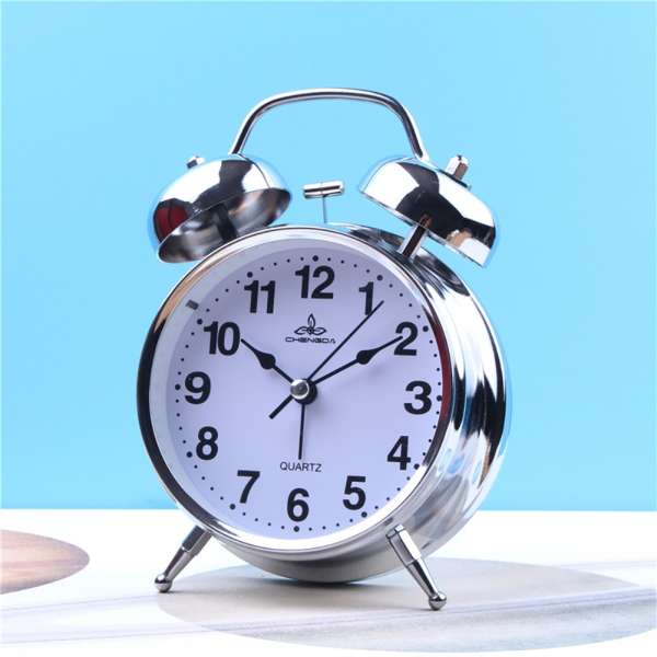 4 Inch Metal Round Alarm Clock Mute Accurate Retro Luminous Bedside Clock with Night Light White