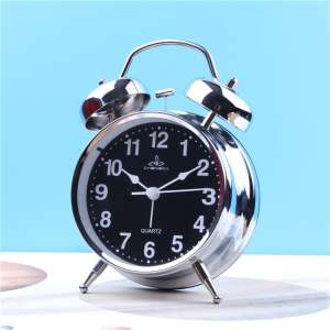 4 Inch Metal Round Alarm Clock Mute Accurate Retro Luminous Bedside Clock with Night Light Black