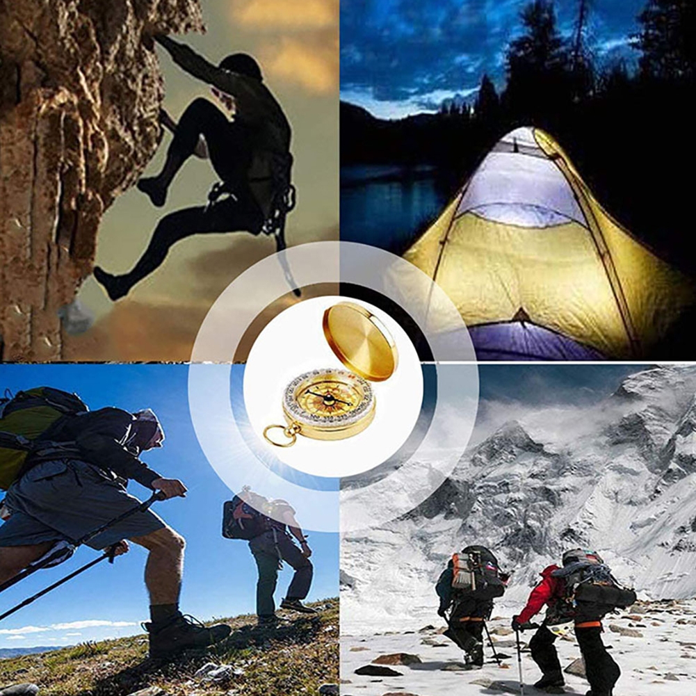 G50 Compass Pure Copper Pocket Watch Multifunctional Covered Luminous Retro Flip Cover Compass For Outdoor Hiking gold - Image 7