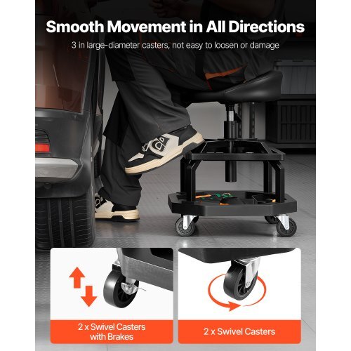 Rolling Shop Stool Adjustable Height Garage Seat 300 lbs Load with Caster - Image 3