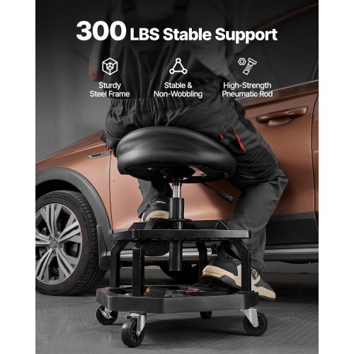 Rolling Shop Stool Adjustable Height Garage Seat 300 lbs Load with Caster - Image 5