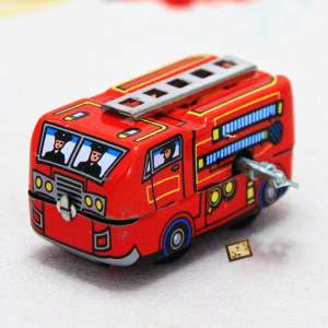 Color: Tin Fire Truck - Nostalgic Classic Tradition Childhood Childhood Memories Retro Iron Clockwork Small Locomotive Fire Truck Toy