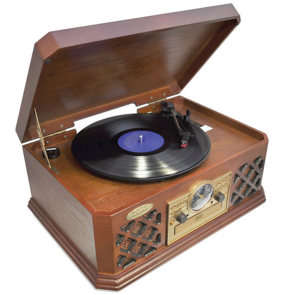 Pyle retro turntable with bluetooth CD cassette radio auxiliary input