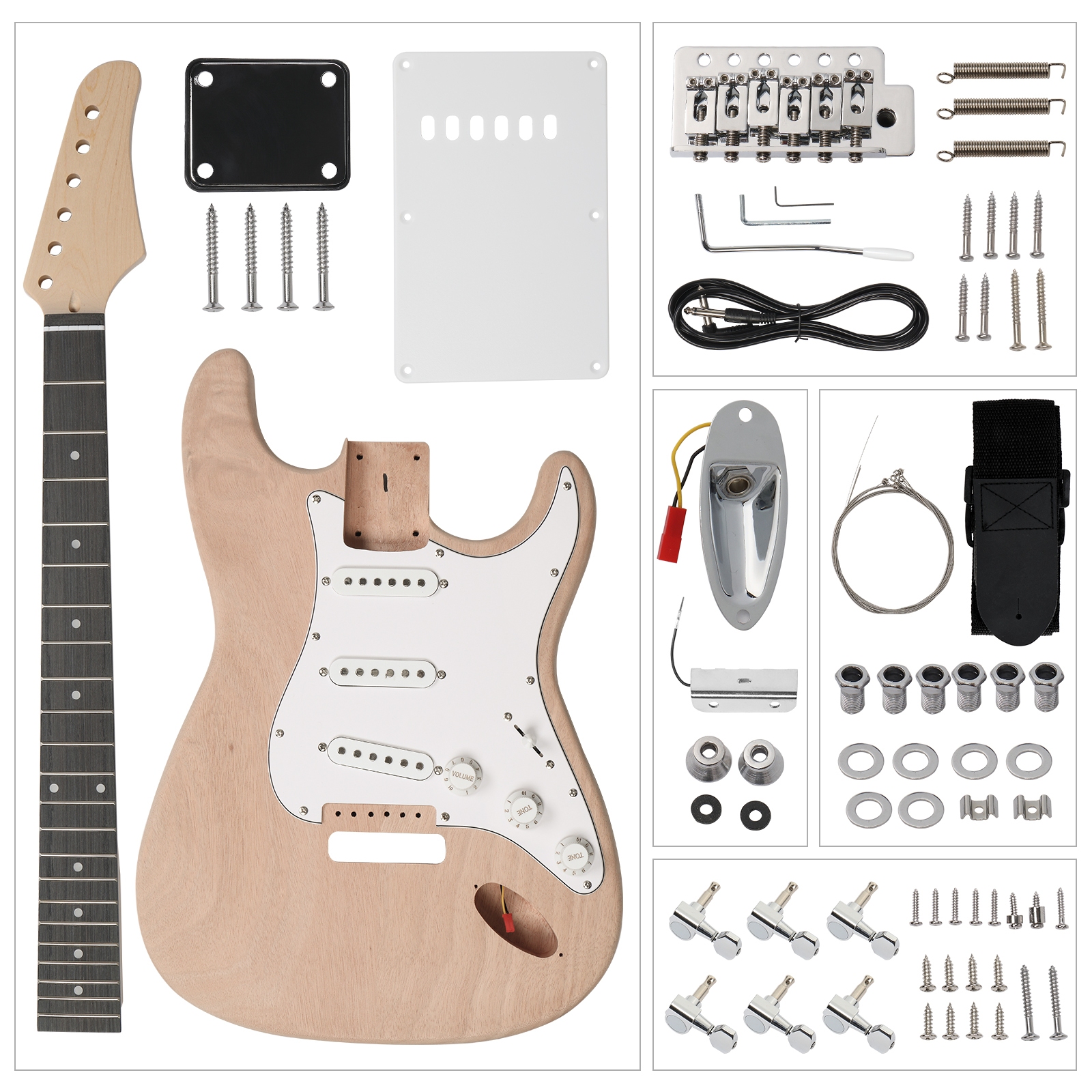 DIY 6 String ST Style Electric Guitar Kits with Mahogany Body, Maple Neck and Accessories - Image 3