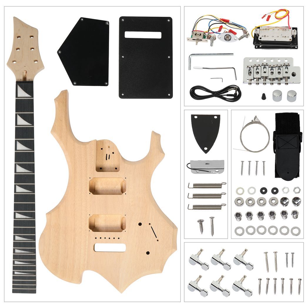DIY 6 String Flame Shaped Style Electric Guitar Kits with Mahogany Body, Maple Neck and Accessories - Image 3