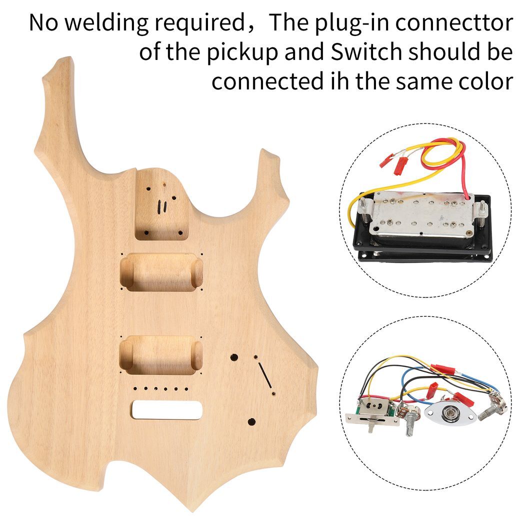 DIY 6 String Flame Shaped Style Electric Guitar Kits with Mahogany Body, Maple Neck and Accessories - Image 4