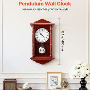Grandfather Clock, 18 in Classic Vintage Pendulum Clock, Pine Wood & MDF Wall Clocks with Quartz Movement and Quiet Design, for Living Room, Bedroom, Home Decor, and Gift (Cherry Tone Finish)