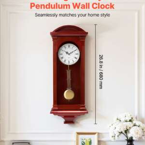 Grandfather Clock, 26.7 in Classic Vintage Pendulum Clock, Pine Wood & MDF Wall Clocks with Quartz Movement and Quiet Design, for Living Room, Bedroom, Home Decor & Gift (Cherry Tone Finish)