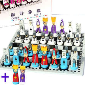 Color: Black pair - Cartoon solid wooden doll puzzle chess