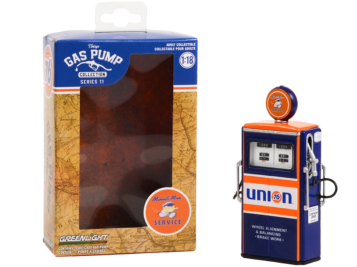 1954 Tokheim 350 Twin Gas Pump "Union 76 Minute Man Service" Dark Blue and Orange "Vintage Gas Pumps" Series 11 1/18 Diecast Model by Greenlight - Image 2