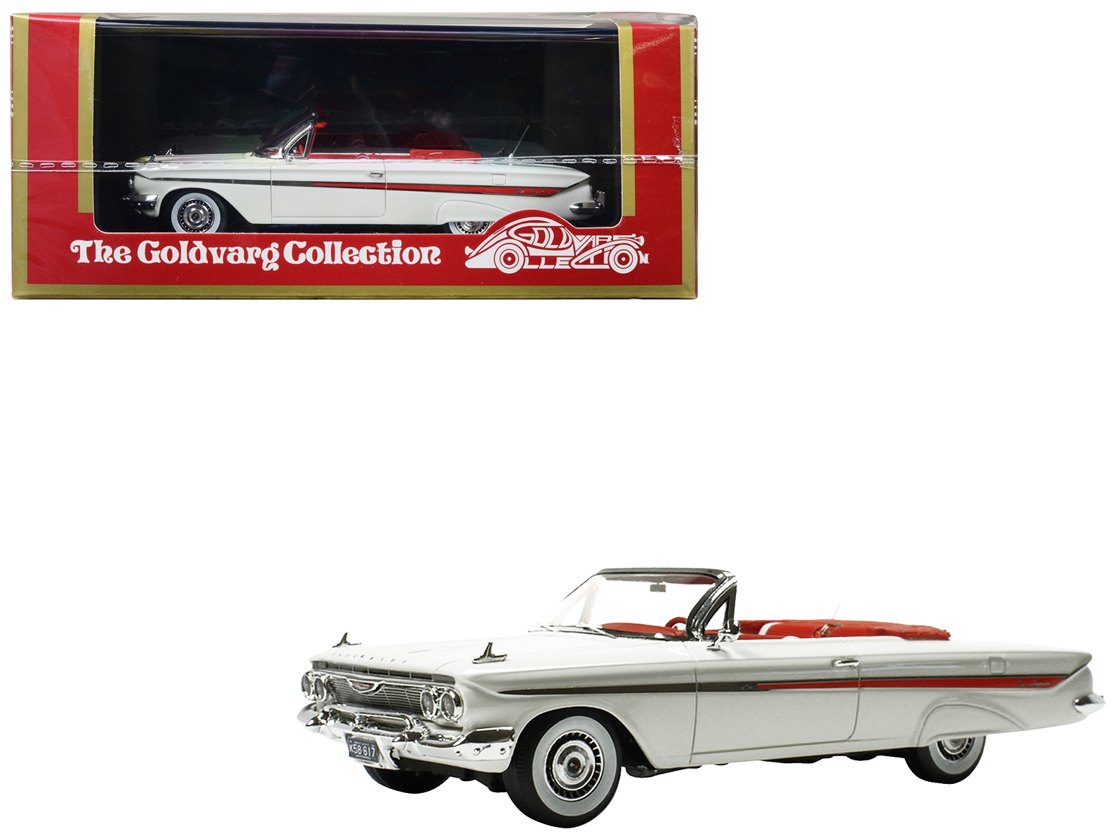 1961 Chevrolet Impala Convertible White with Red Interior Limited Edition to 240 pieces Worldwide 1/43 Model Car by Goldvarg Collection - Image 4