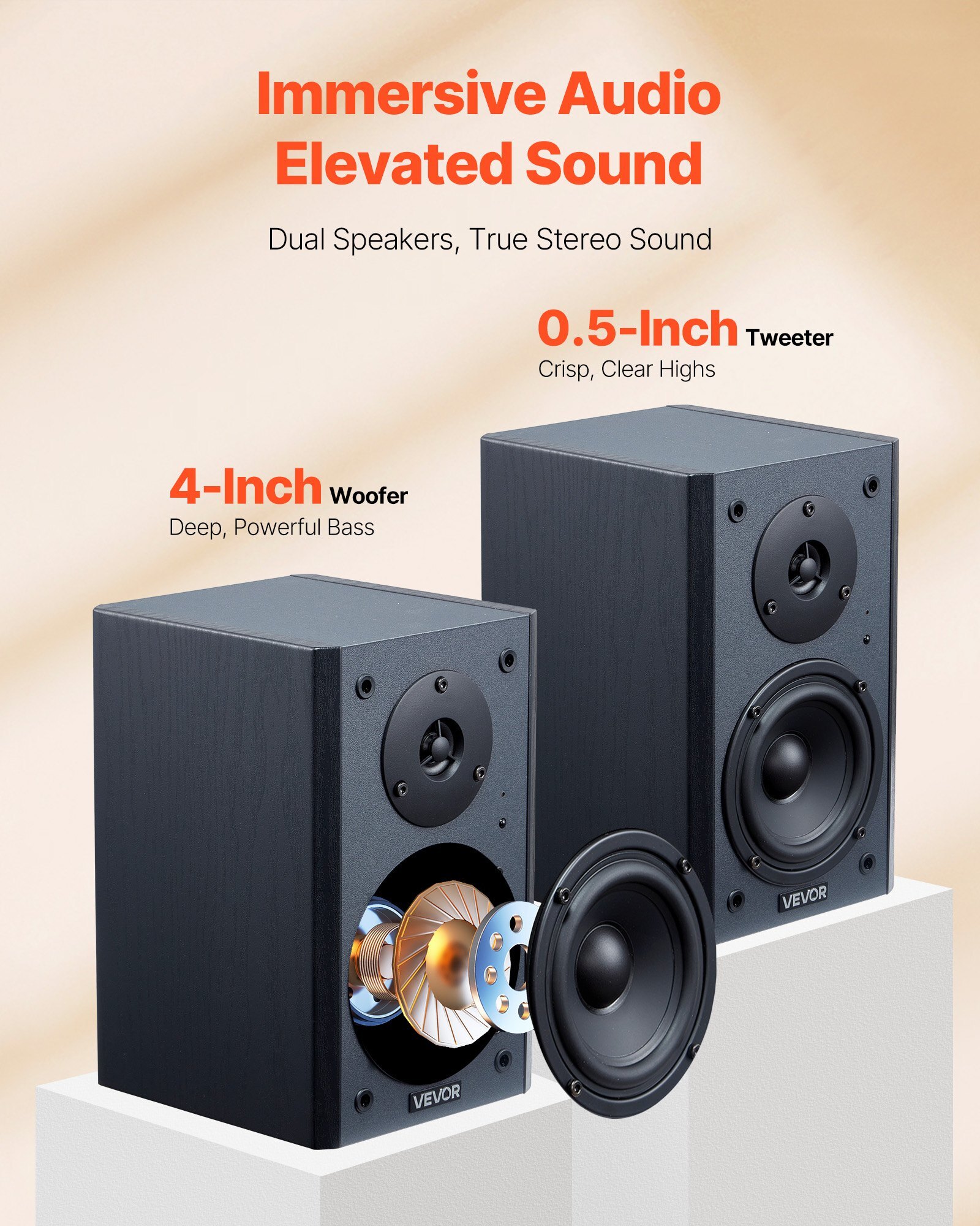 Powered Bookshelf Speakers, 20W x 2, Active Studio Monitor Speaker with 4 Inch Woofer, Adjustable Volume and Audio with Bluetooth Optical Connection, Wooden Enclosure, for Record Player PC TV