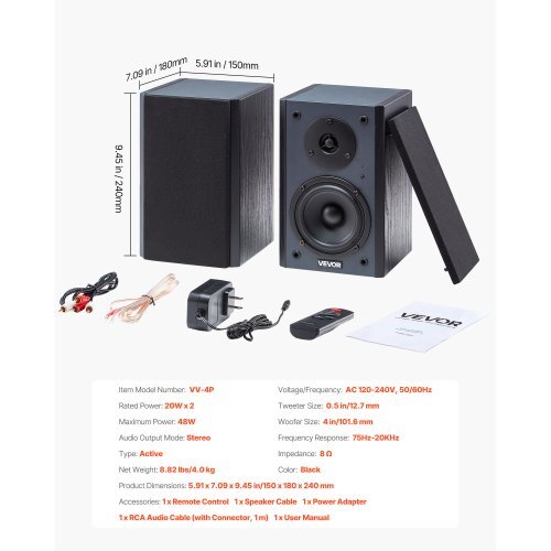 Powered Bookshelf Speakers, 20W x 2, Active Studio Monitor Speaker with 4 Inch Woofer, Adjustable Volume and Audio with Bluetooth Optical Connection, Wooden Enclosure, for Record Player PC TV - Image 6