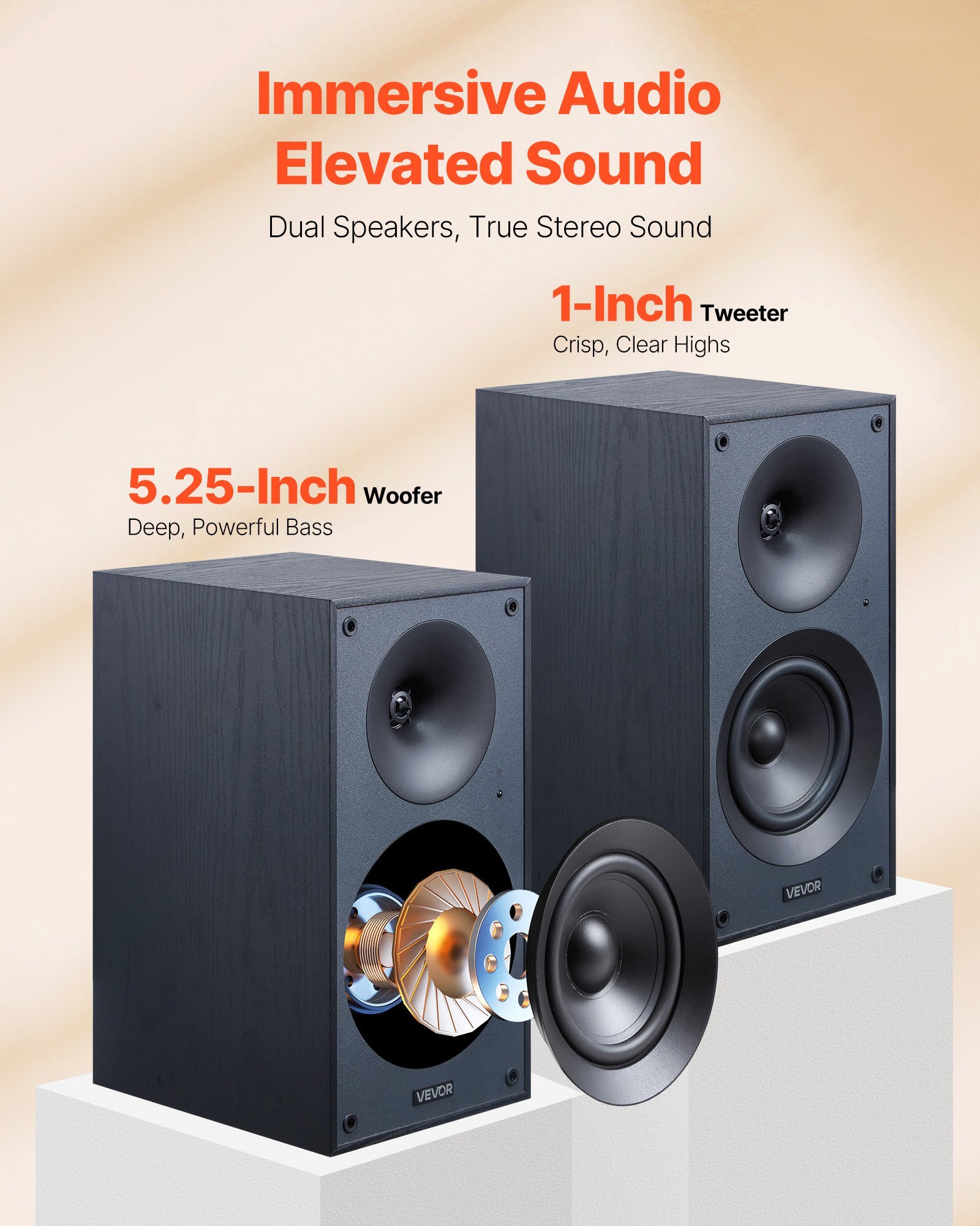 Powered Bookshelf Speakers, 25W x 2, Active Studio Monitor Speaker with 5.25 Inch Woofer, Bluetooth/RCA/Coaxial/Optical/USB/Subwoofer Connection, Wooden Enclosure, for Record Player Turntable PC