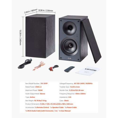 Powered Bookshelf Speakers, 25W x 2, Active Studio Monitor Speaker with 5.25 Inch Woofer, Bluetooth/RCA/Coaxial/Optical/USB/Subwoofer Connection, Wooden Enclosure, for Record Player Turntable PC - Image 6