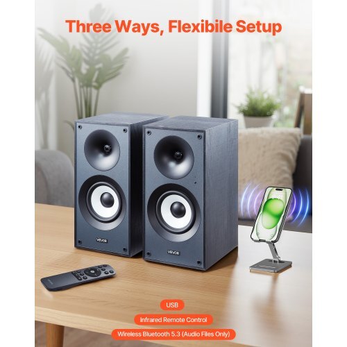 Powered Bookshelf Speakers, 25W x 2, Active Studio Monitor Speaker with 5.5 Inch Woofer, Bluetooth/RCA/Coaxial/Optical/USB/Subwoofer Connection, Wooden Enclosure, for Record Player Turntable PC - Image 2
