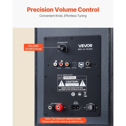 Powered Bookshelf Speakers, 25W x 2, Active Studio Monitor Speaker with 5.5 Inch Woofer, Bluetooth/RCA/Coaxial/Optical/USB/Subwoofer Connection, Wooden Enclosure, for Record Player Turntable PC - Image 4