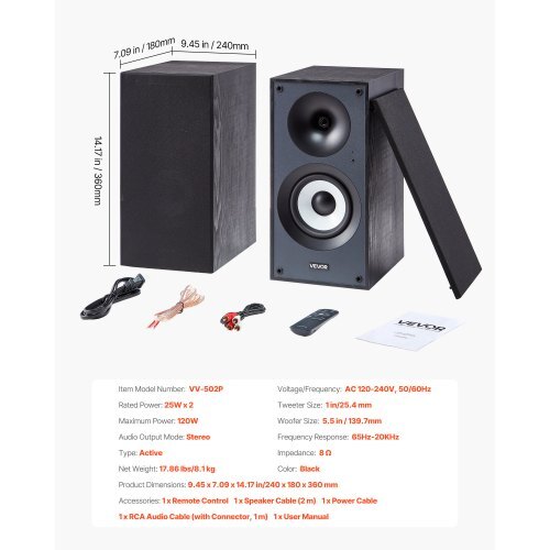 Powered Bookshelf Speakers, 25W x 2, Active Studio Monitor Speaker with 5.5 Inch Woofer, Bluetooth/RCA/Coaxial/Optical/USB/Subwoofer Connection, Wooden Enclosure, for Record Player Turntable PC - Image 6